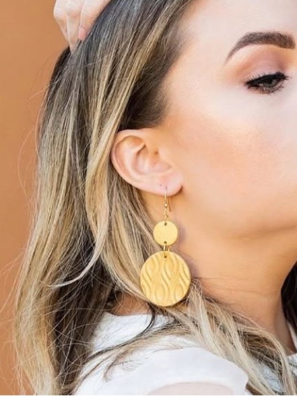 Gold-Tone Textured Double Disc Earrings